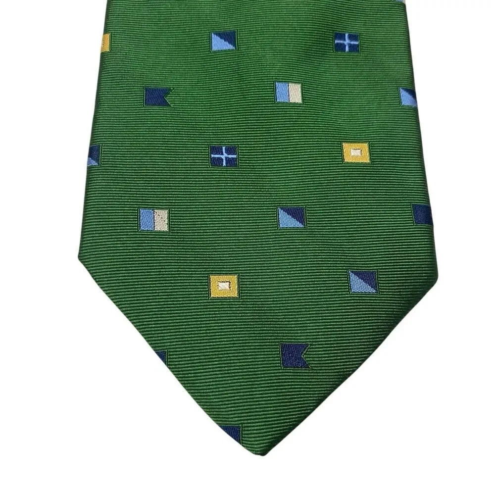 Brooks Brothers Makers Tie Men's Necktie Silk Nautical Signal Flags Green